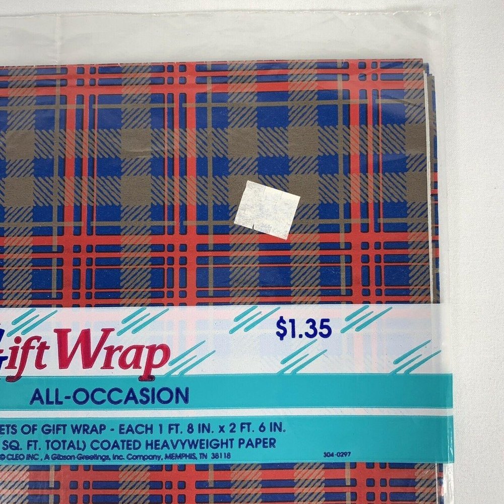 Vintage Cleo Plaid All Occasion Gift Wrap Sheets Two 20 x 30 Inch Wrapping Paper - Picture 5 of 9